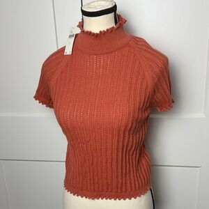 NWT Anthropologie Maeve cotton mock-neck sweater tee ruffle detail 100% cotton